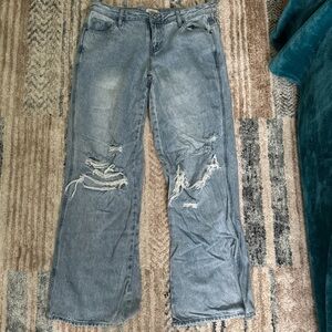 PacSun Light Blue Distressed Casey Low Rise Baggy Jeans